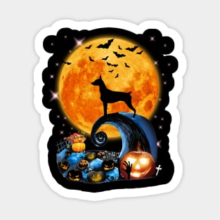 German Pinscher Dog Moon Cliff Pumpkin Halloween Sticker